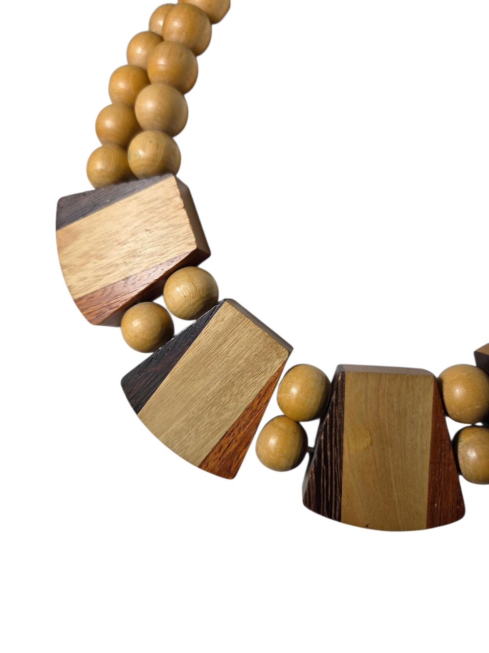 Natural Wood Multi-Tone Beaded Necklace - Brown